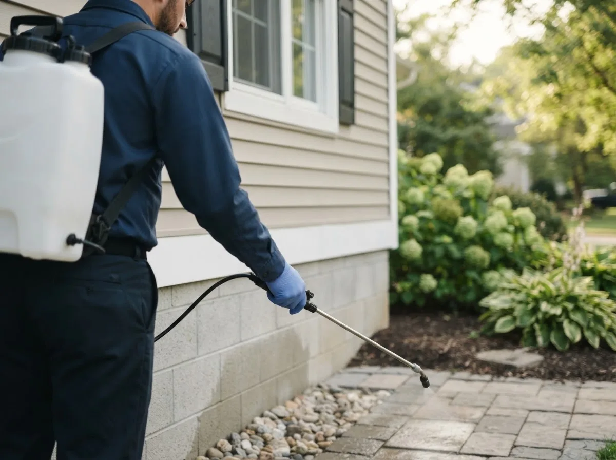 Pest control technician inspecting a home in Lupton, MI
